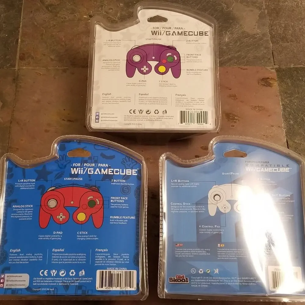 3 Gamecube Controllers - 3 Colors Bundle (NEW) - Red Silver Purple - Nintendo